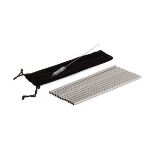 Set 10 paie metalice argintii, eco-friendly, Bootic, reutilizabile cu husa depozitare si perie de curatare, 21.7cm x 0.7cm