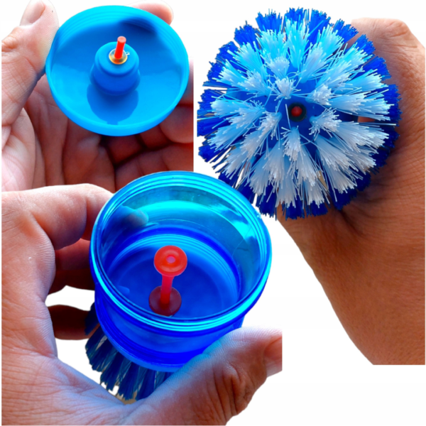 Perie pentru spalat vase cu dozator pentru detergent albastru 2