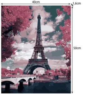 Set pictura pe numere panza canvas pe rama lemn dimensiune 40x50 3 pensule si vopsea acrilica model Turn Eiffel 2