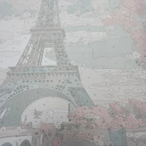 Set pictura pe numere panza canvas pe rama lemn dimensiune 40x50 3 pensule si vopsea acrilica model Turn Eiffel 3