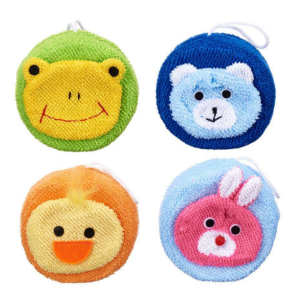 Burete de baie pentru copii Bootic din burete imbracat in textil multicolor cu animalute