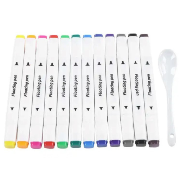 Set 12 markere magice Bootic cu 2 capete subtire si gros pentru desen pe apa sau normal lingurita ceramica multicolor cu gentuta de depozitare