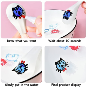 Set 12 markere magice Bootic cu 2 capete subtire si gros pentru desen pe apa sau normal lingurita ceramica multicolor cu gentuta de depozitare 4