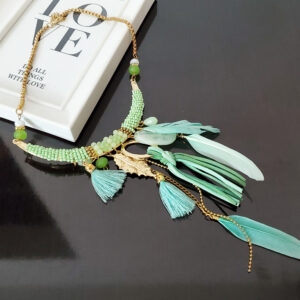 Colier Feathers verde cu pene naturale 95a 2