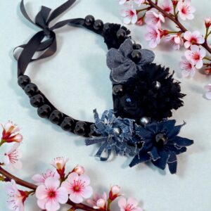 Colier floral din blugi si perle Vonda 80B