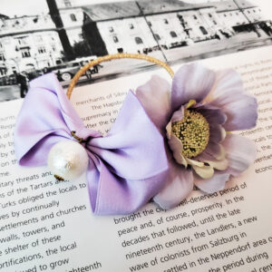 Elastic cu fundita, perla si flori Tokyo purple