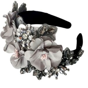 Bentita cu flori si cristale Boema gri