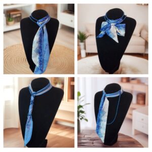 Colier din perle si esarfa de matase albastru